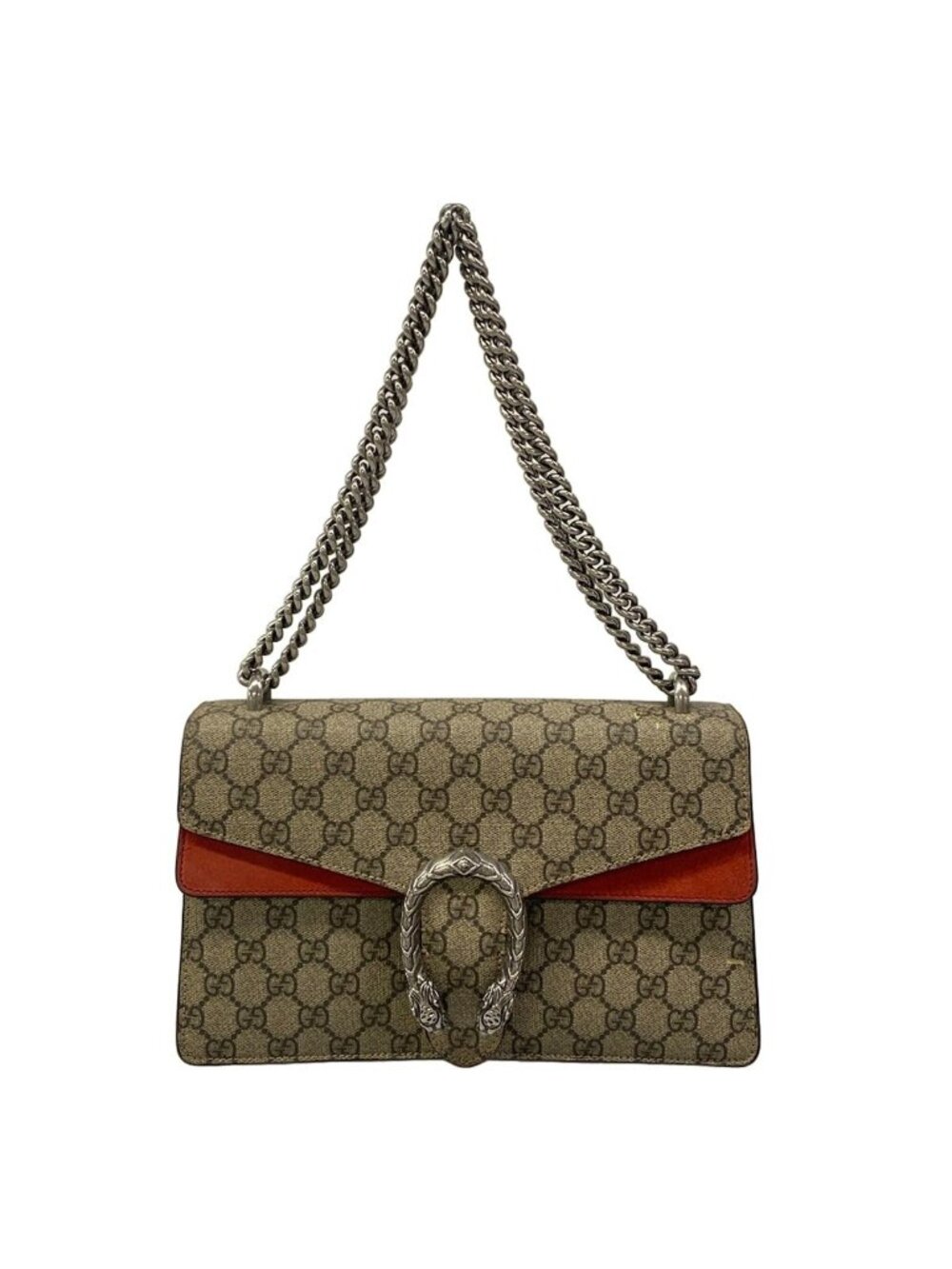 Gucci Shoulder Bag Dionysus GG Supreme Chain Brown Beige Red